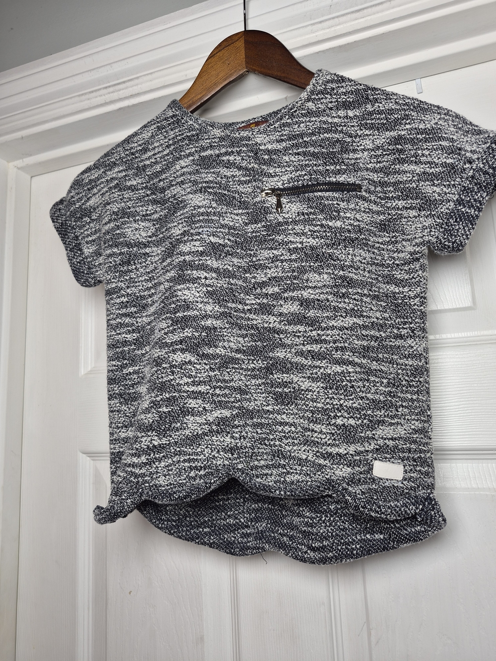 7 For All Mankind Black & White Textured Short-Sleeve Top Size Small